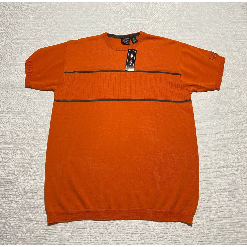 BHPC Beverly Hills Polo Club Orange‎ Gray Striped Knit T-Shirt Medium